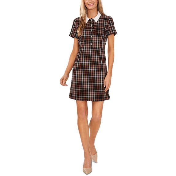 CeCe Womens Plaid Rhinestone Shift Dress