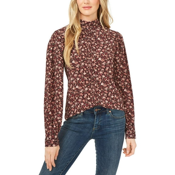 CeCe Womens Pleated Tie Neck Blouse