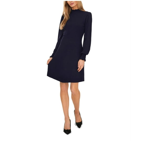 CeCe Womens Smocked Mock Neck Sweater Dress, Blue, X-Large