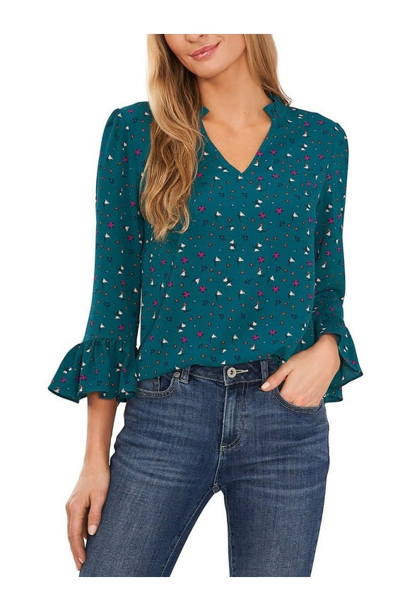 Womens Ruffle Sleeves V-Neck Blouse
