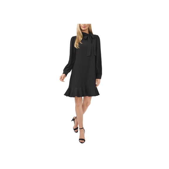 Women's Tie-Neck Ruffled-Hem Dress Rich Black 2