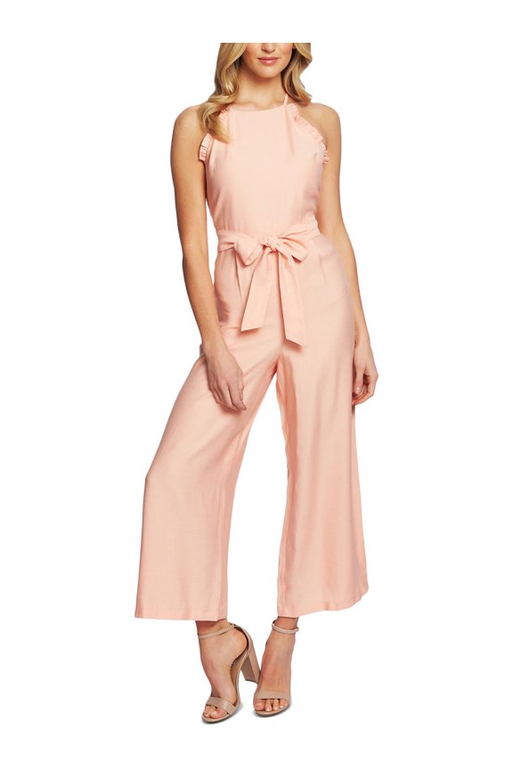 Womens Ruffled Tie-Waist Jumpsuit Orange 8