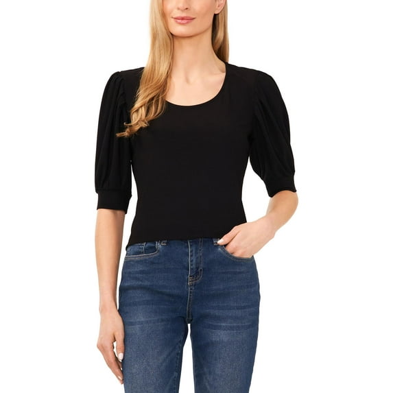 CeCe Womens Scoop Neck Puff Sleeve Pullover Top