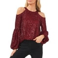 thumbnail image 1 of CeCe Womens   Sequined Cold Shoulder Blouse, 1 of 2