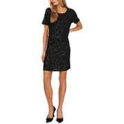 Womens Short Sleeve Scoop Neck Sequin Dress Rich Black M