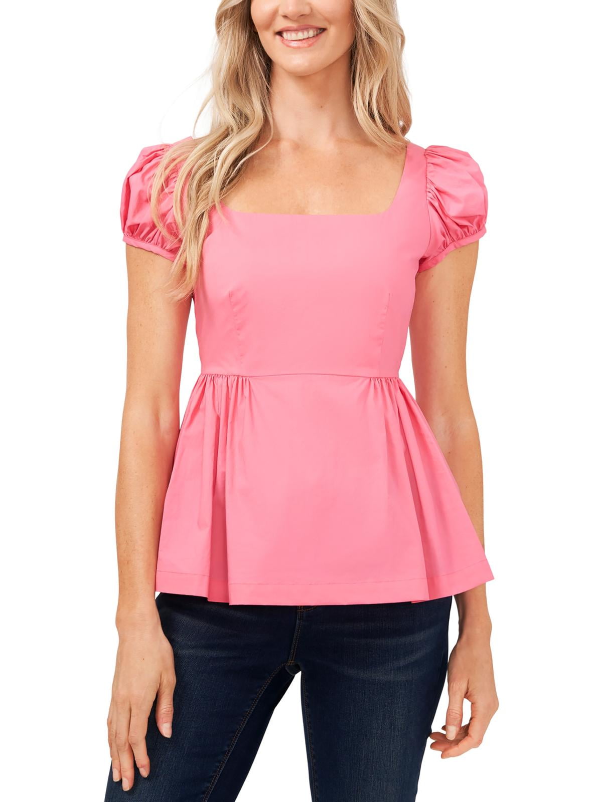 CeCe Womens Square Neck Cotton Peplum Top Walmart