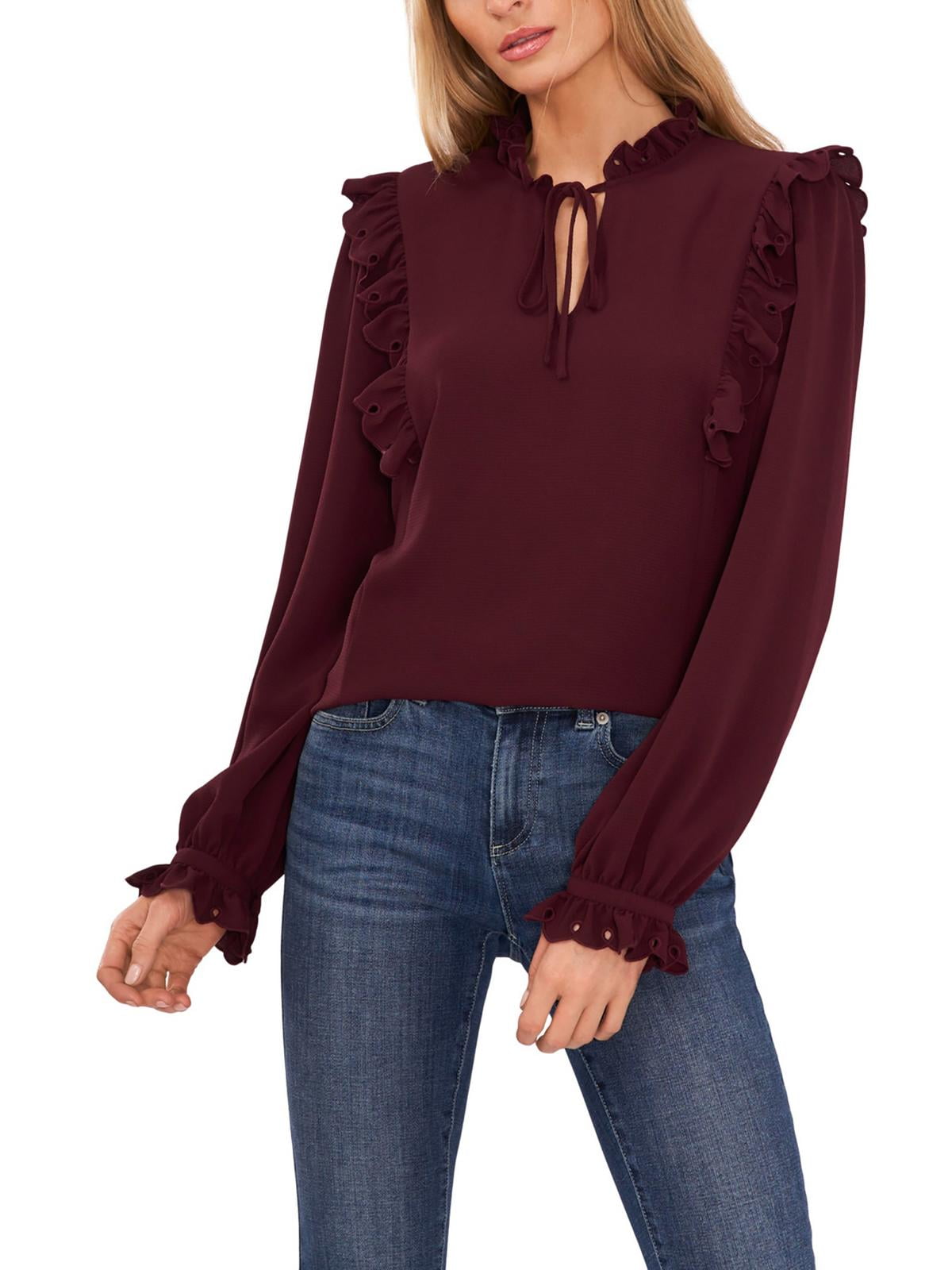 CeCe Womens Tie-Neck Ruffled Blouse