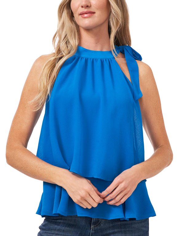 Womens Tie Neck Tiered Blouse