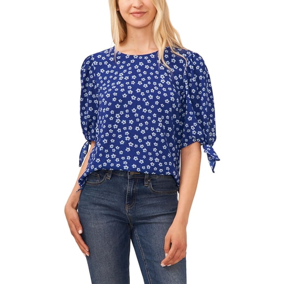 CeCe Womens Tie Sleeve Floral Print Blouse