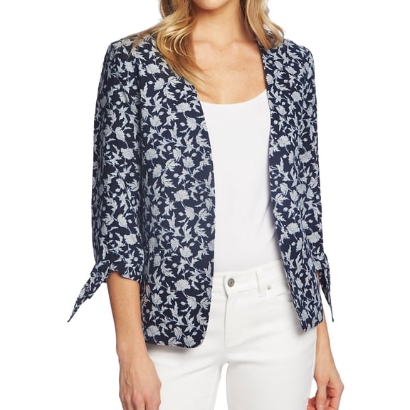 CeCe Womens Tie Sleeve Jacket, Blue, X-Small