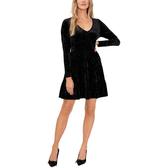 Women's Crushed Velvet Tiered Dress Rich Black M