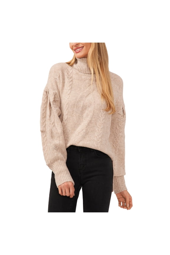 Womens Pompom Wool Blend Knit Sweater, Beige, Small