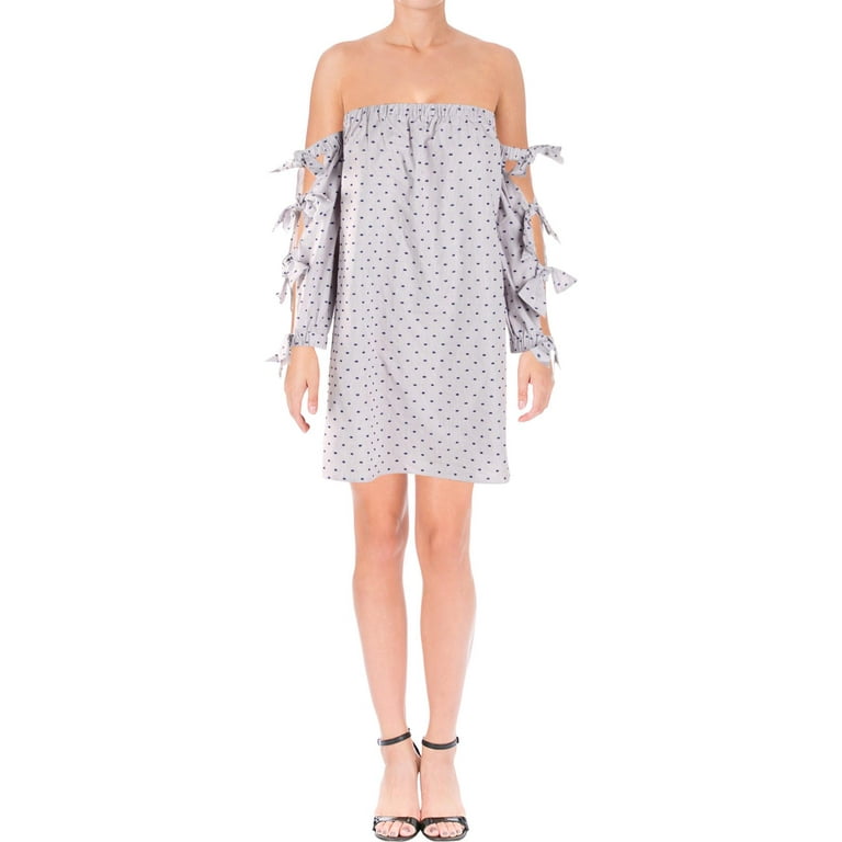 Cece Cotton Kellan Off The Shoulder Dress Blue 10