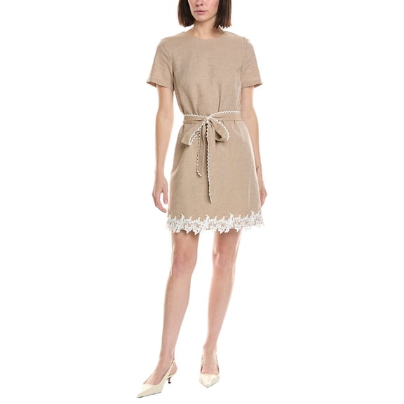 CeCe womens A-Line Linen-Blend Mini Dress, 6, Brown