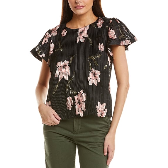 CeCe womens Accordion Pleated Blouse, XL, Black
