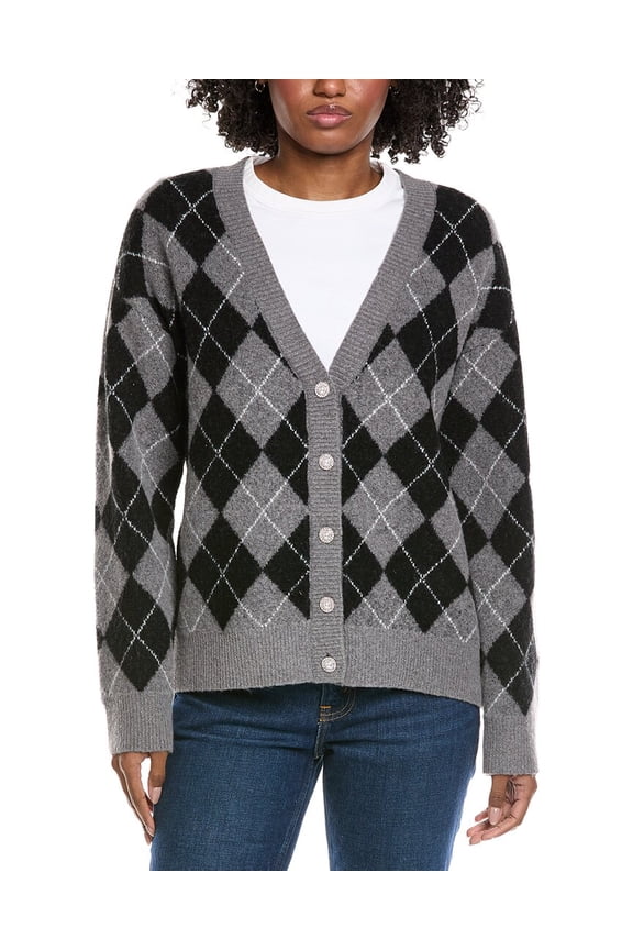 womens Argyle Wool-Blend Cardigan, l, Gray
