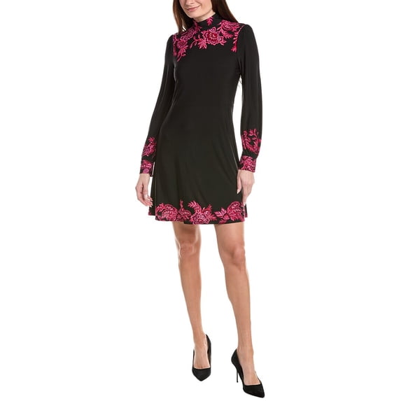 CeCe womens Border Print Mock Neck Mini Dress, m, Black