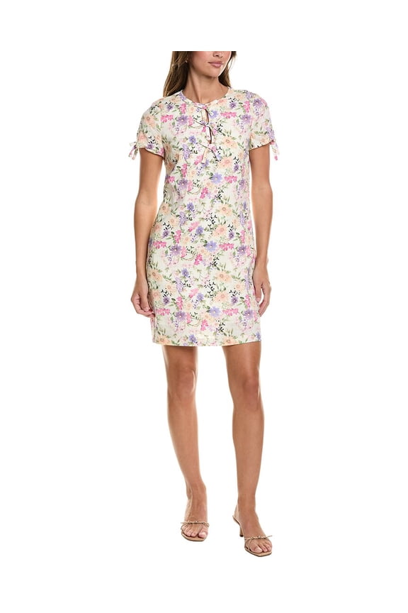 womens Bow Detail Keyhole Linen-Blend Mini Dress, 8