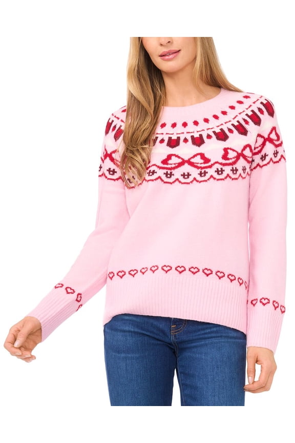 womens  Bow Fairisle Raglan Sweater, m, Pink