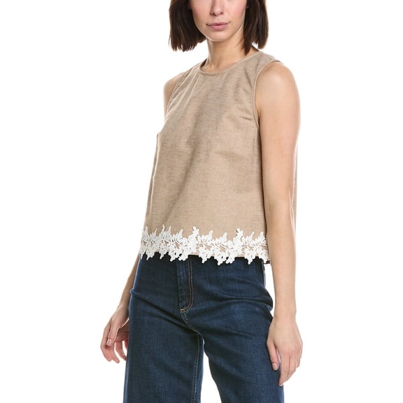 CeCe womens Boxy Sleeveless Linen-Blend Top, m, Brown