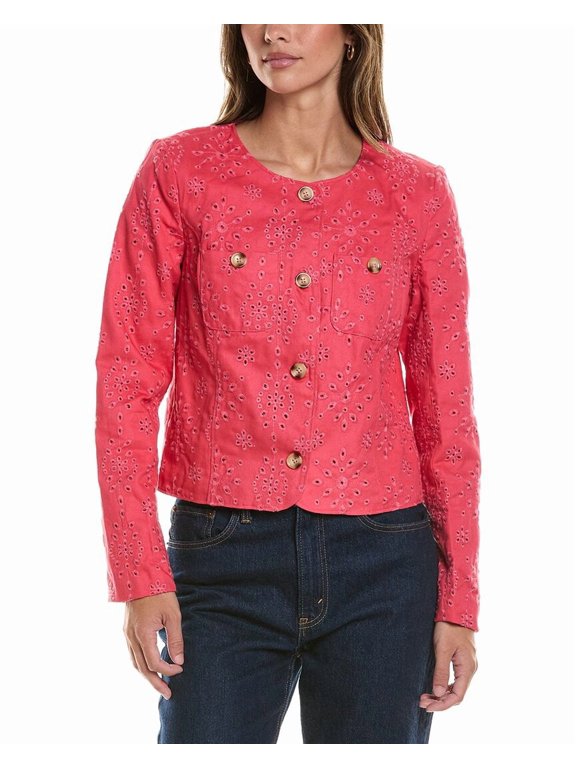 womens Broderie Jacket, 4, Red