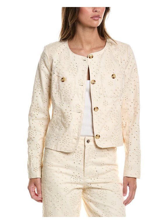 womens Broderie Jacket, 4, White