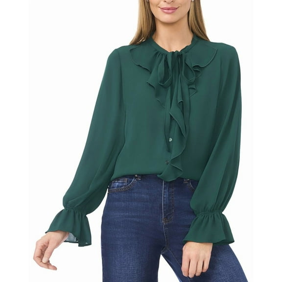 CeCe womens  Button Down Ruffle Top, m, Green