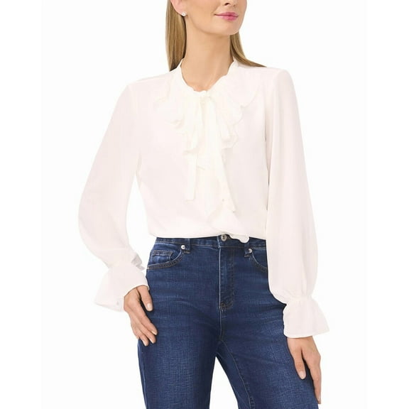 CeCe womens  Button Down Ruffle Top, m, White