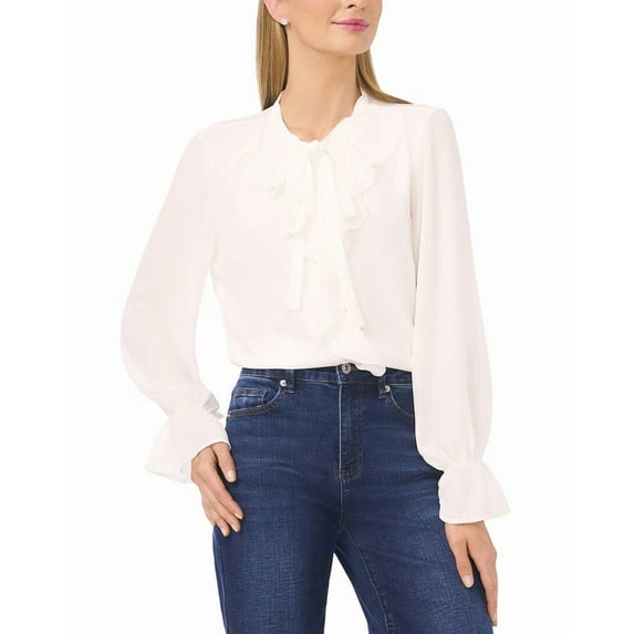 CeCe womens Button Down Ruffle Top, xs, White