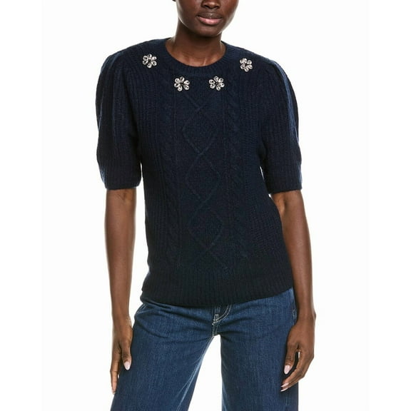 CeCe womens  Cable Knit Sweater, l, Blue