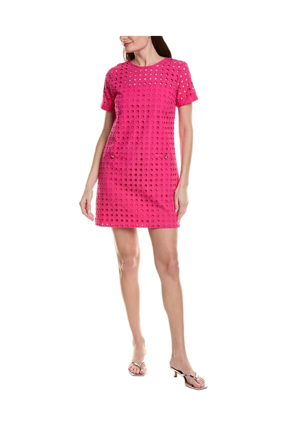 womens Circle Eyelet Shift Dress, m, Pink