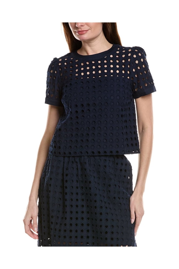 womens  Circle Eyelet Top, m, Navy
