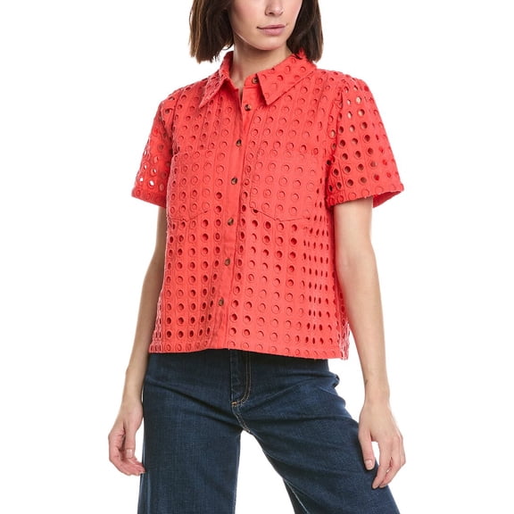 CeCe womens Collared Button Down Swing Top, l, Red