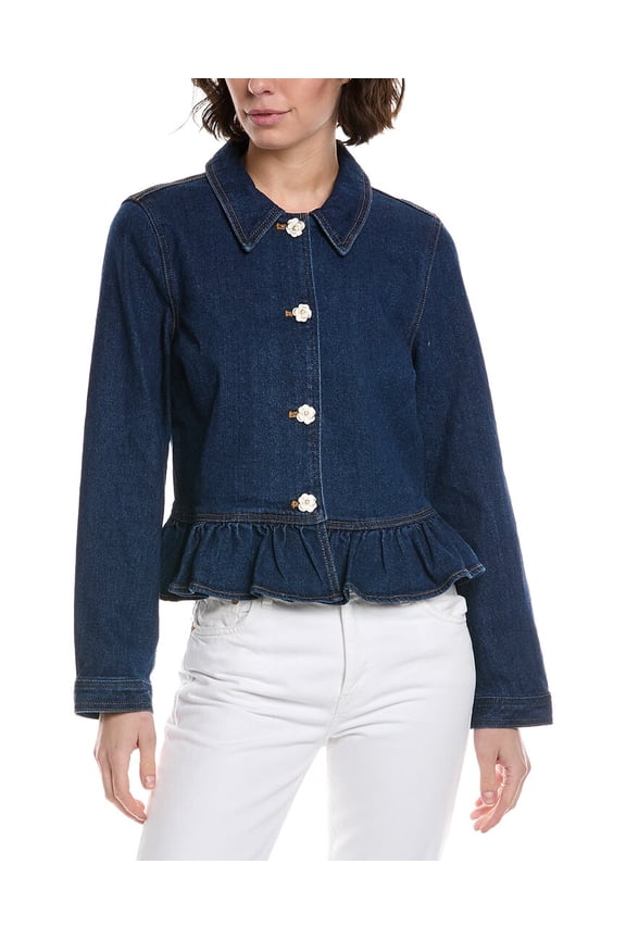 womens Collared Peplum Denim Jacket, m, Blue
