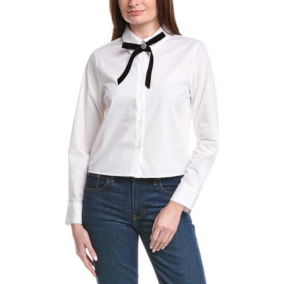 CeCe womens  Cropped Bow Top, XL, White