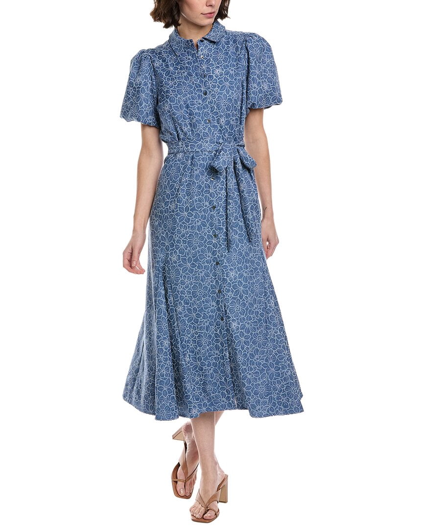 womens Daisy Chambray Button Front Maxi Dress, l, Blue