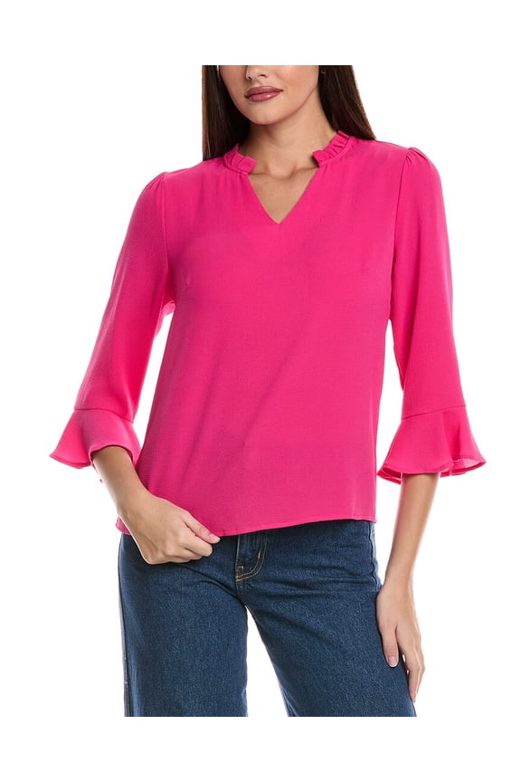 womens  Elbow Ruffle Sleeve Top, l, Pink