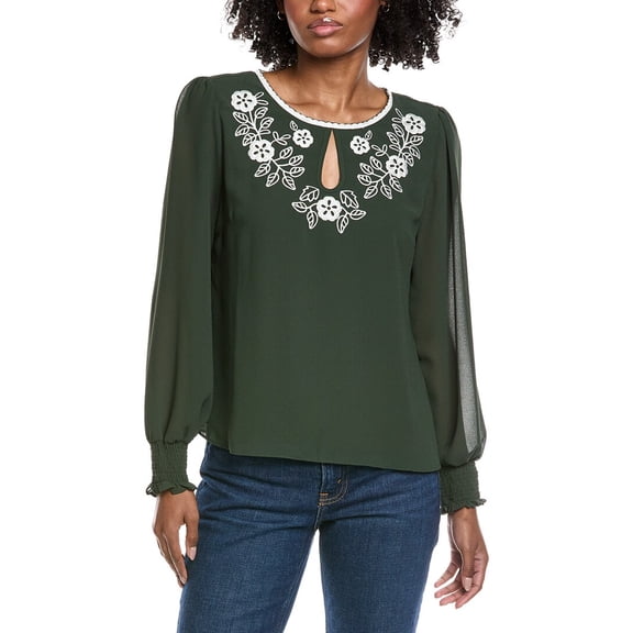 CeCe womens Embroidered Top, xs, Green