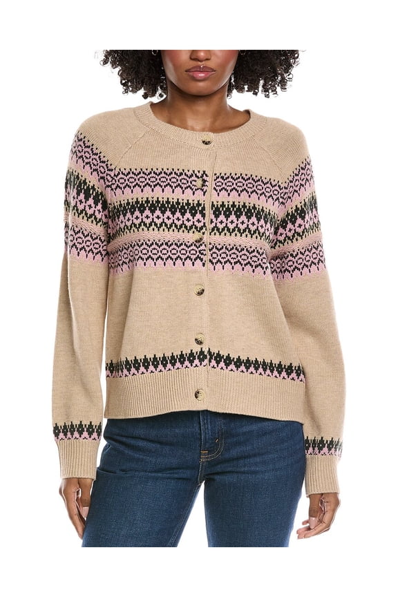 womens  Fair Isle Wool-Blend Cardigan, xs, Tan