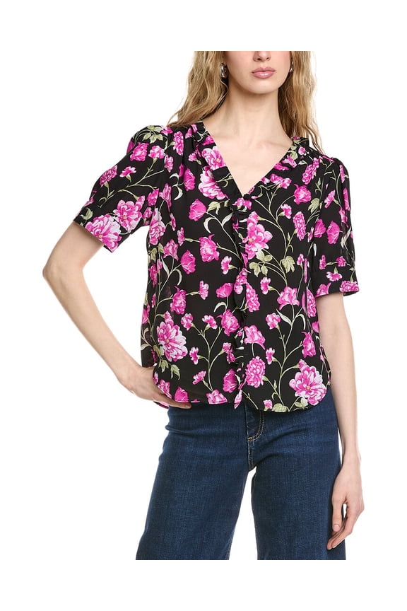 womens Flounce Elbow Bow Sleeve Shirt, XL, Black