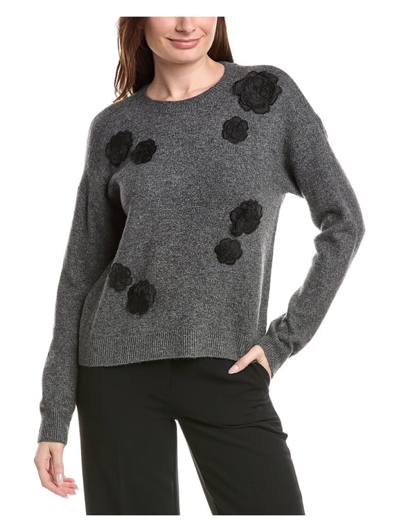 womens Flower Applique Sweater, m, Grey