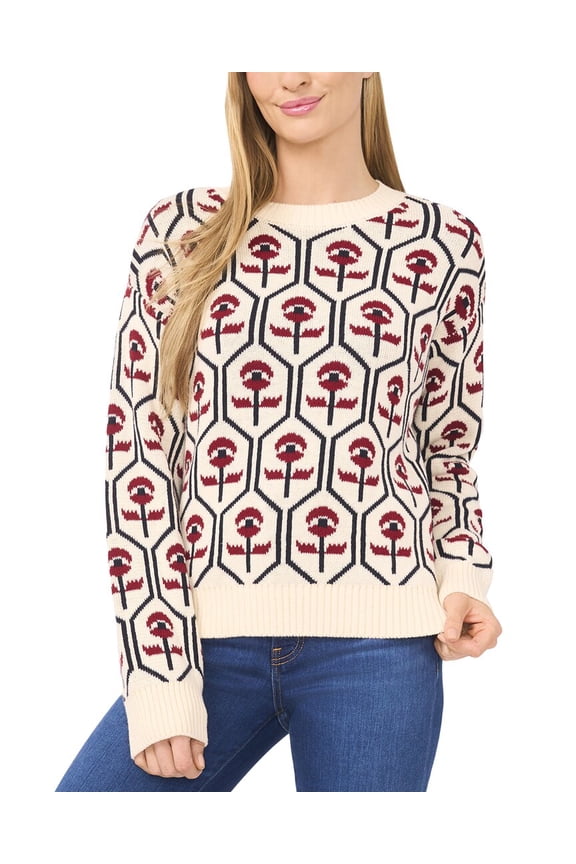 womens Flower Jacquard Mock Neck Sweater, xs, Yellow