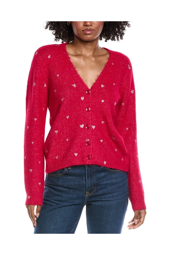 womens  Foil Heart Wool-Blend Cardigan, l, Red