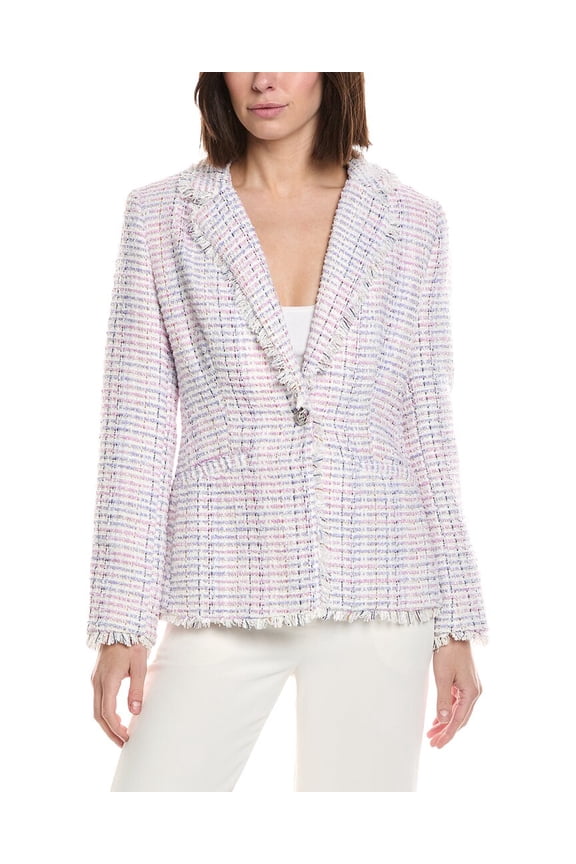 womens Frayed Edge Straight Blazer, 12, Ivory