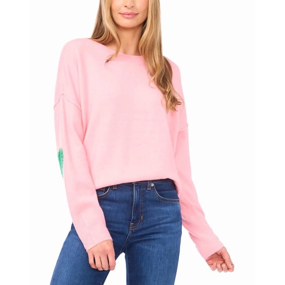 CeCe womens Heart Elbow Patch Crew Pullover, m, Pink