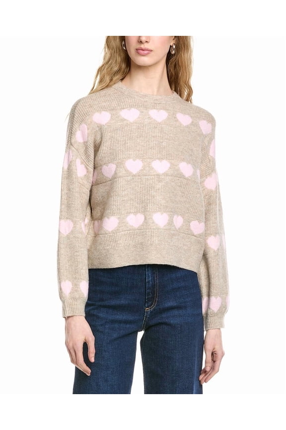 womens Heart Jacquard Crew Sweater, XL, Beige