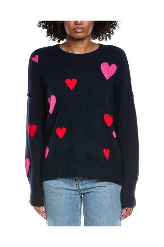 womens Heart Pattern Sweater, XL, Navy