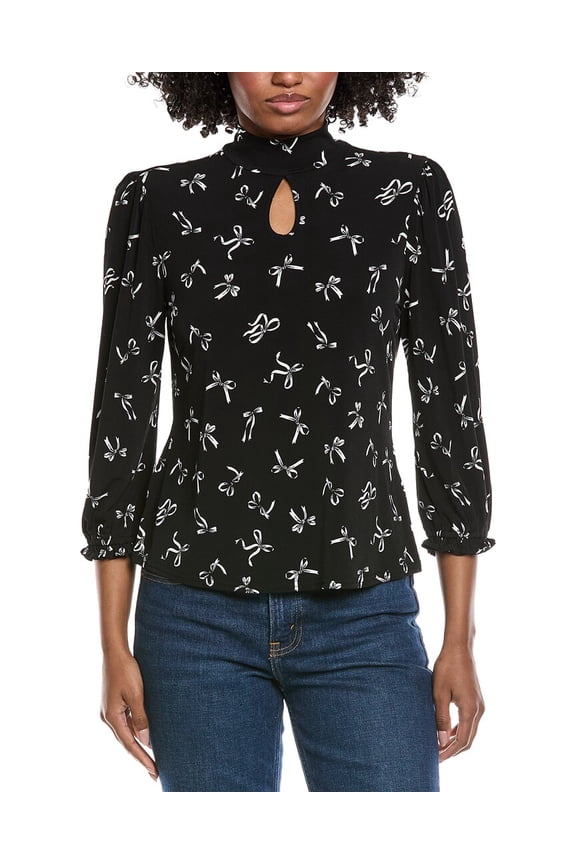 womens  Keyhole Mock Neck Top, l, Black