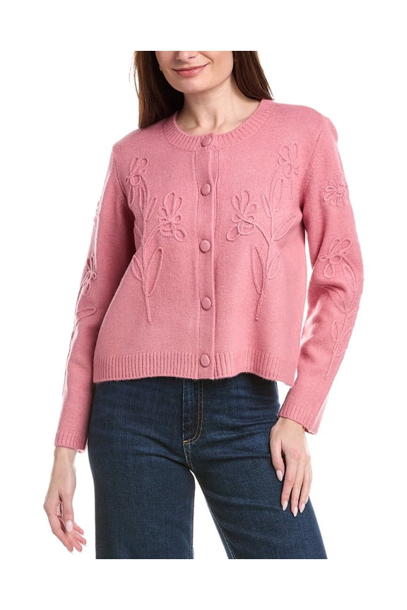 womens Knit Flower Cardigan, s, Pink
