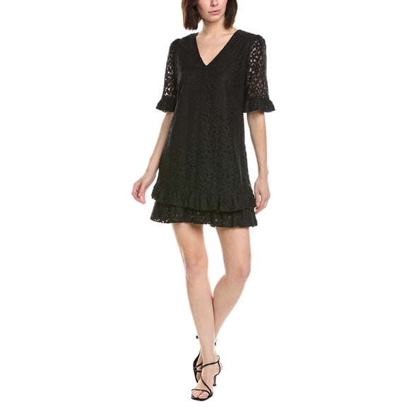 CeCe womens Lace V-Neck Shift Dress, m, Black